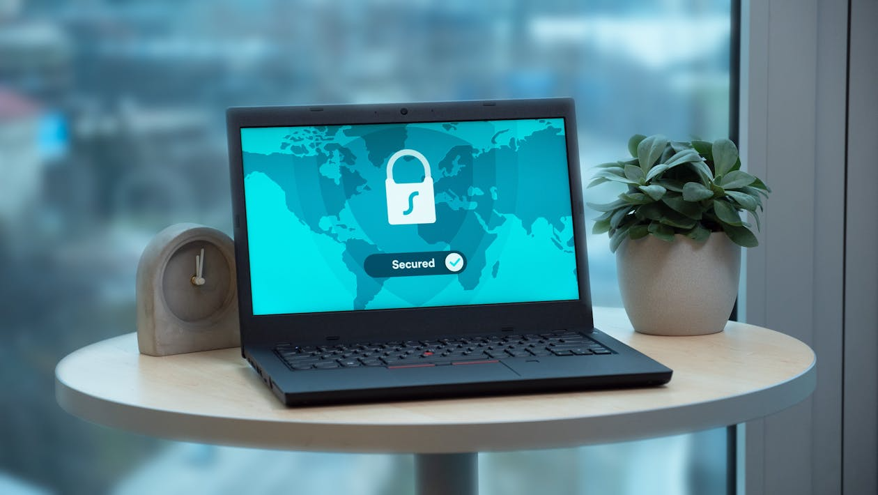laptop showing cybersecurity basics for beginners with secure lock icon on screen