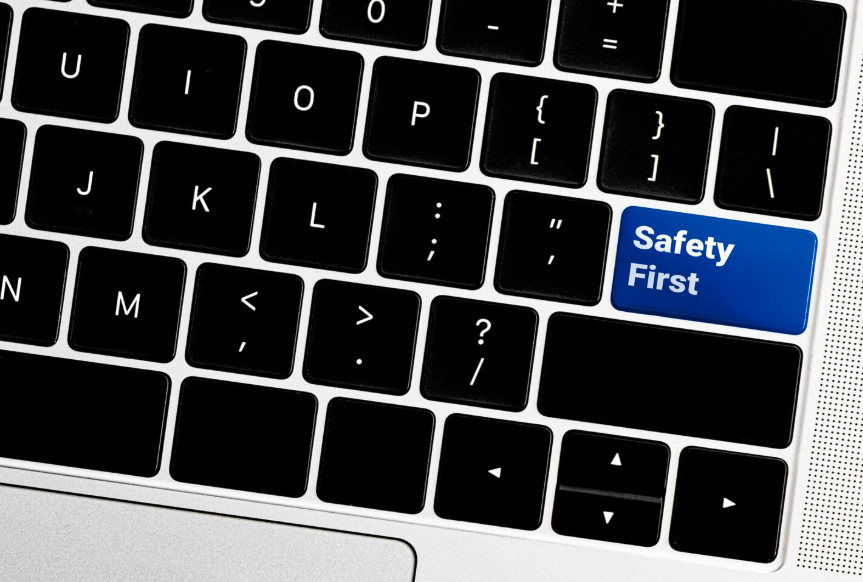 safety first key on keyboard representing personal safety basics and digital awareness