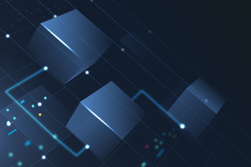 abstract blockchain ledger visualization showing data blocks connected by network lines